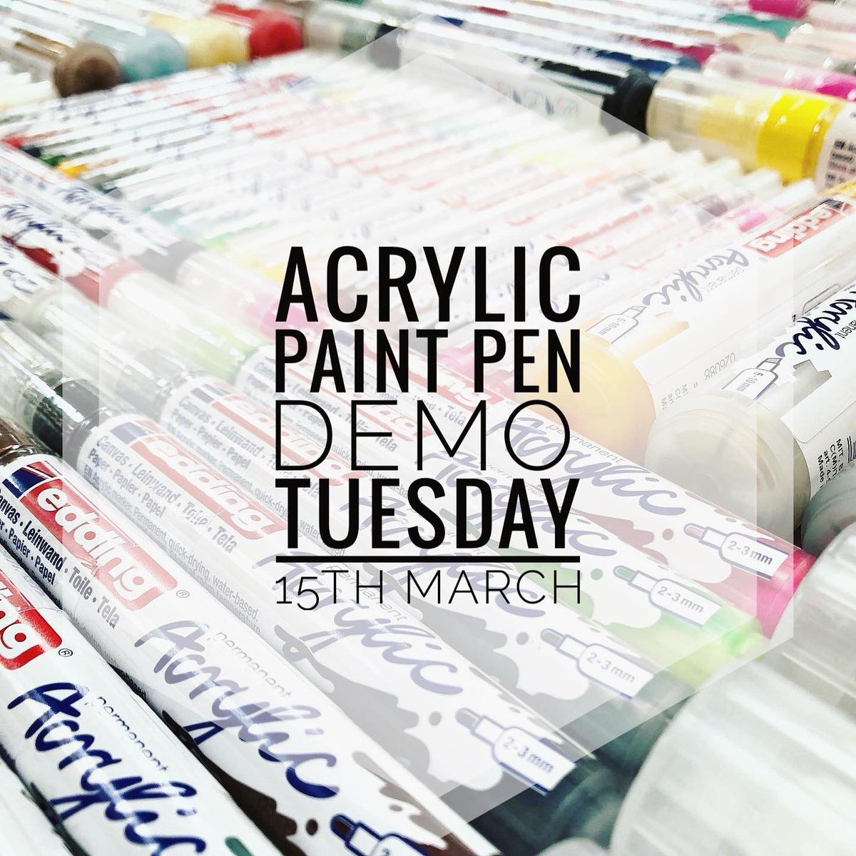 We will be having an in store demonstrations of our range of acrylic paint pens on the 15th March. Be sure to pop by and get some handy tips on these fabulous pens!! We will also have an exclusive offer available in store with a set of 12 pens available for just £25 (RRP 56.18)