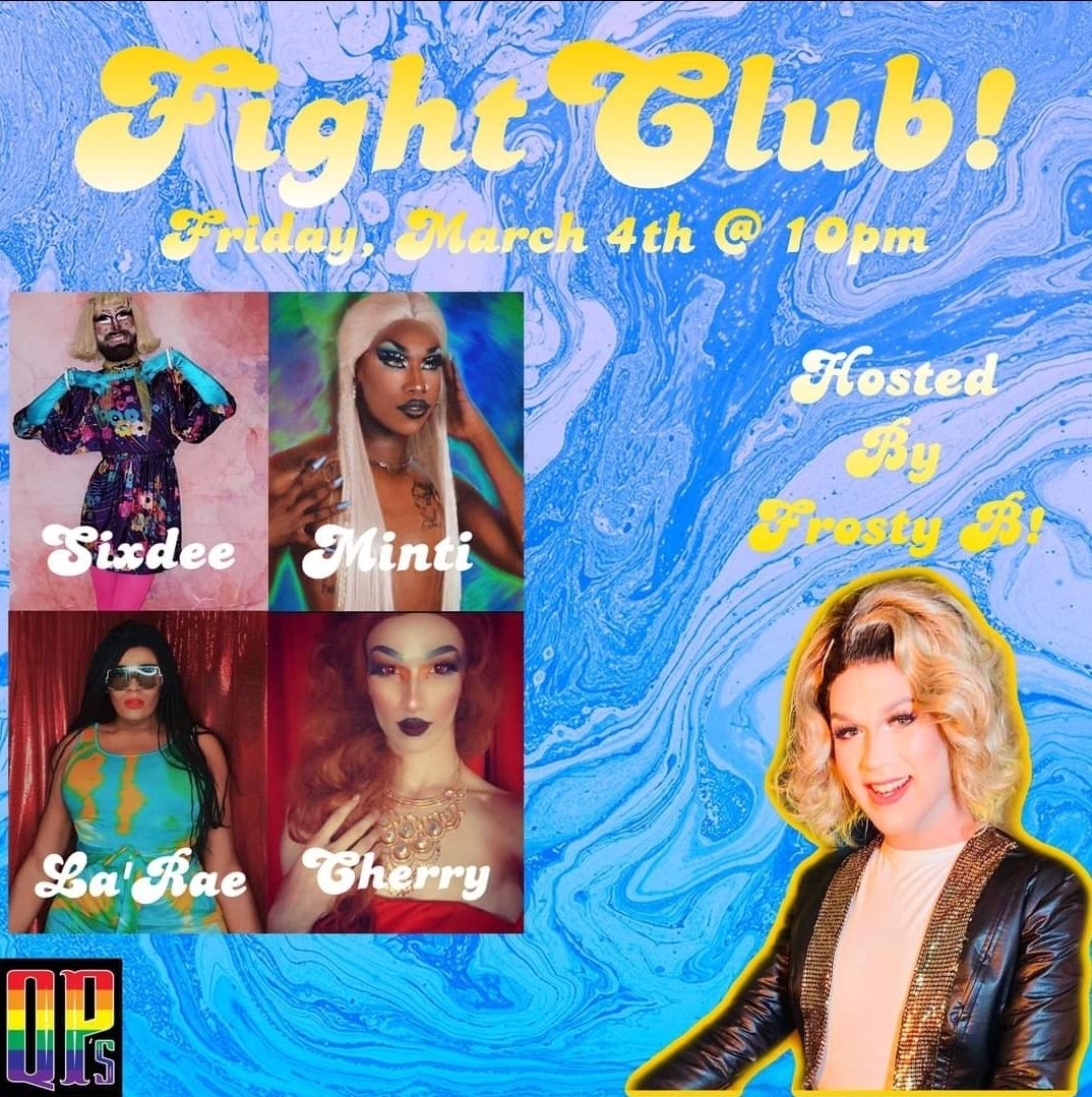 QueenPriscillaz's tweet photo. Y’all ready for the action???

We have another showcase of FightClub! And our entertainers are ready to twirl, buck, dip, and split their way to being the best performer of the night!! You won’t wanna miss out Friday, March 4th at 10 pm only at Queen Priscilla's! https://t.co/JUGzTfwWeD