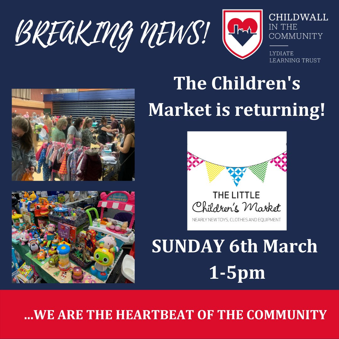 ITS BACK! 
We are excited to welcome back The little children's market this Sunday 1-5pm.

Join us as we bring you 1000s of baby and children's bargains.

Want to sell your items? Please go to thelittlechildrensmarket.com