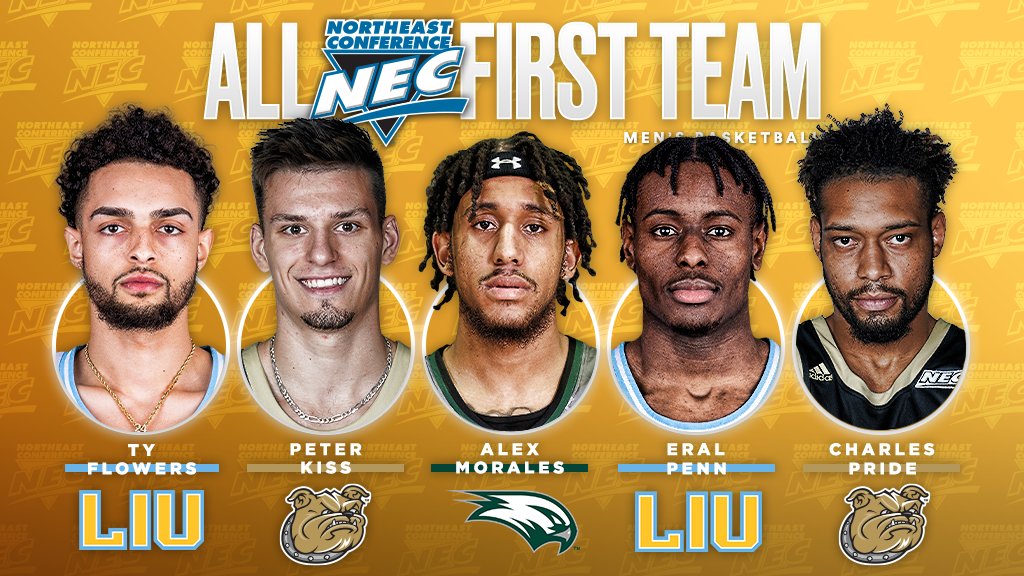 2⃣0⃣2⃣2️⃣ #NECMBB First Team ⤵️

▪️Ty Flowers, <a href="/LIUAthletics/">LIU Athletics</a>  

▪️Peter Kiss, <a href="/BryantAthletics/">Bryant Athletics</a> 

▪️Alex Morales, <a href="/WagnerAthletics/">Wagner Seahawks</a> 

▪️Eral Penn, LIU

▪️Charles Pride, BRY

#ALLINBALLOUT #NECelite📜