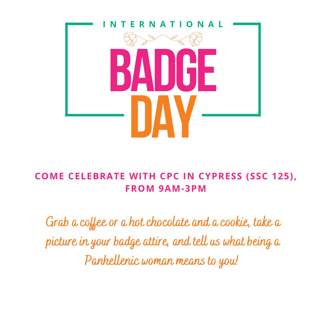 This upcoming Monday, come dressed in badge attire to get cookies, coffee &amp; hot chocolate! 💗💜💚🧡