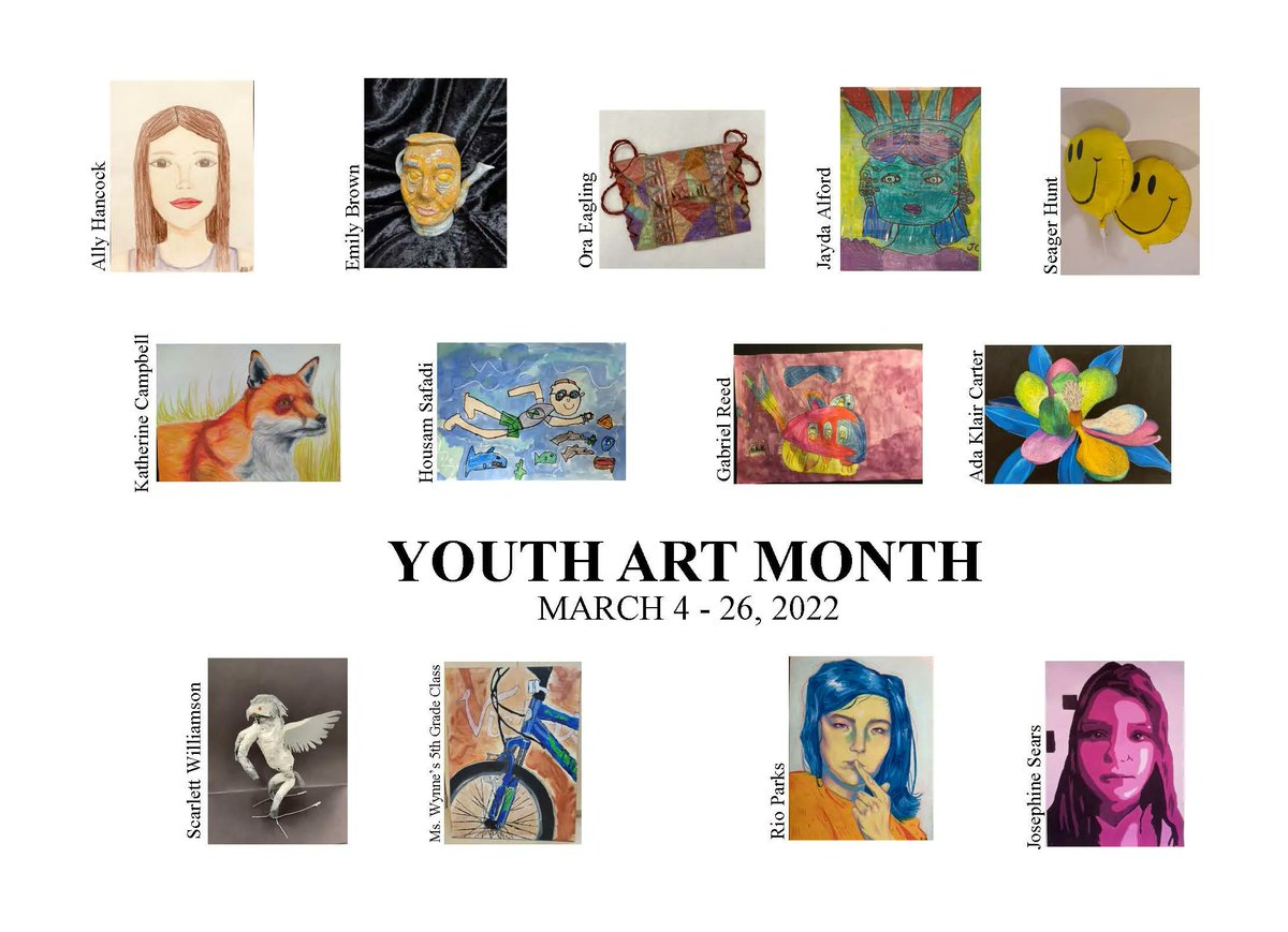 OCAFDirector's tweet photo. Oconee Cultural Arts Foundation
@OCAFDirector
·
32m
Oconee County Schools' Youth Art Month exhibition will be on display at OCAF starting March 4 - March 26.  Hours: Tues - Sat from 10 a.m. to 4 p.m.  Reception Friday, March 4 from 4 - 6 p.m. Please join us! #oconeecounty #ocaf https://t.co/jWHGuL7Bus