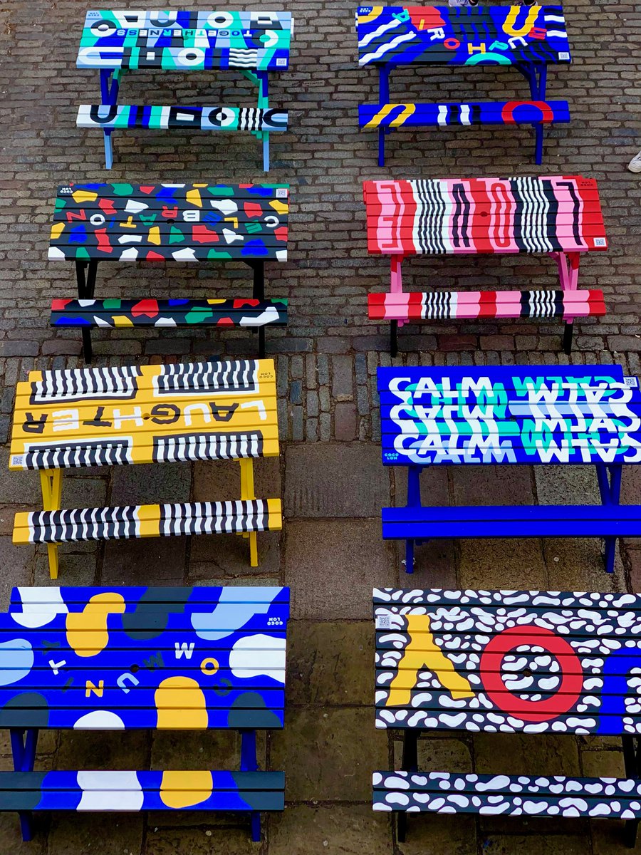 Take a look at 'Blissful Benches', a project commissioned by <a href="/CoventGardenLDN/">Covent Garden</a>  and completed <a href="/LomCoco/">Coco Lom</a>. 

Each bench celebrates a blissful sensation. She said: "I get all my paint from Leyland SDM Dalston and the team there are so helpful. A massive thanks to John and the team."