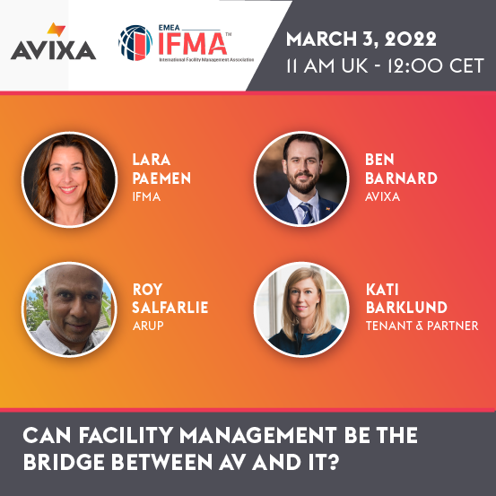 IFMA's tweet photo. Thanks to our friends at AVIXA for partnering with us for this webinar!
Register here: https://t.co/b6eknxqY1S
#facilitymanagement #facilitymanager #facilitiesmanger #facilitiesmanagement #facman #fm #fmers #builtenvironment https://t.co/aqEGVKhlVJ