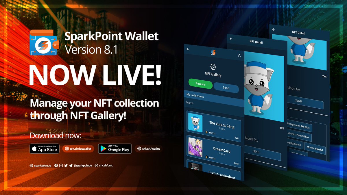 sparkpointio's tweet image. Take a glance and manage your #NFTs on the go through #SparkPointWallet Version 8.1! NOW LIVE on Google Play and App Store. 🚀
Update now and see your #NFT collections while safely managing your #crypto assets in our secure, and non-custodial wallet app.
#BUIDL $SRK #SparkNFT