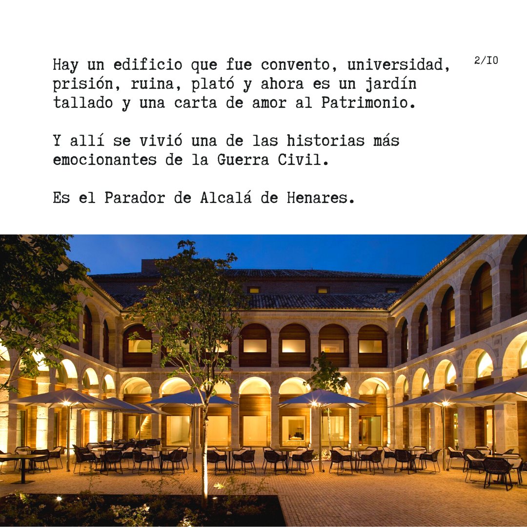 Pedro_Torrijos's tweet photo. Hoy he contado en IG la preciosa historia del Parador de Alcalá, un edificio con cien vidas y donde se vivió uno de los episodios más emocionantes de la Guerra Civil: https://t.co/avEISPunjV

¿Os pasáis a dejarme un corazón, silvuplé ❤️? https://t.co/aaVsU4neZW