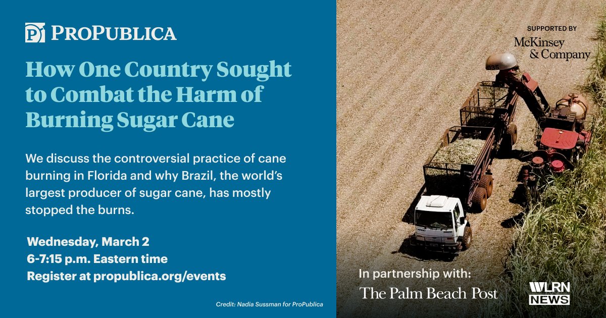 Now we want to continue the conversation.

Join us, <a href="/propublica/">ProPublica</a> and <a href="/WLRN/">WLRN Public Media</a> tomorrow to discuss the controversial practice of cane burning in Florida and why Brazil, the world’s largest producer of sugar cane, has mostly stopped the burns. 

pbpo.st/3vaKkAd