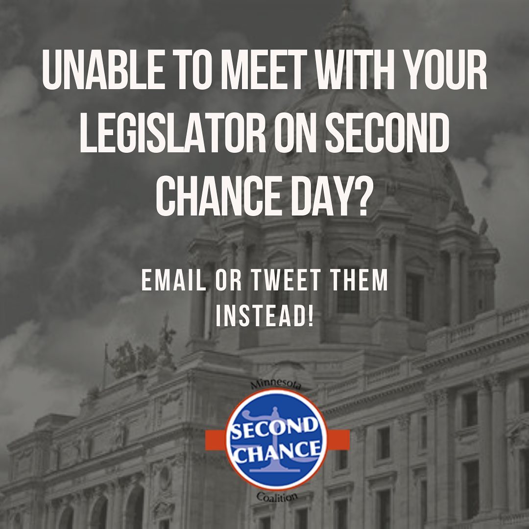 MN2ndChance's tweet photo. Unable to meet with your legislator today but still want to connect with them on Second Chance issues? Email or tweet them!

Check out the link for info how to find your legislators as well as a sample email and tweet in support of the Clean Slate Act: https://t.co/jvhHkAgv8g https://t.co/0tYo87eAct