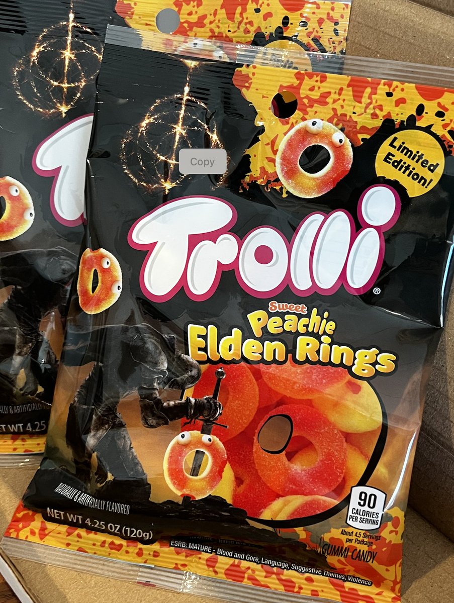 geoffkeighley's tweet photo. THIS IS AN ACTUAL THING. And I cannot believe it. #ELDENRING @Trolli_USA https://t.co/Hs3AlaDCLT