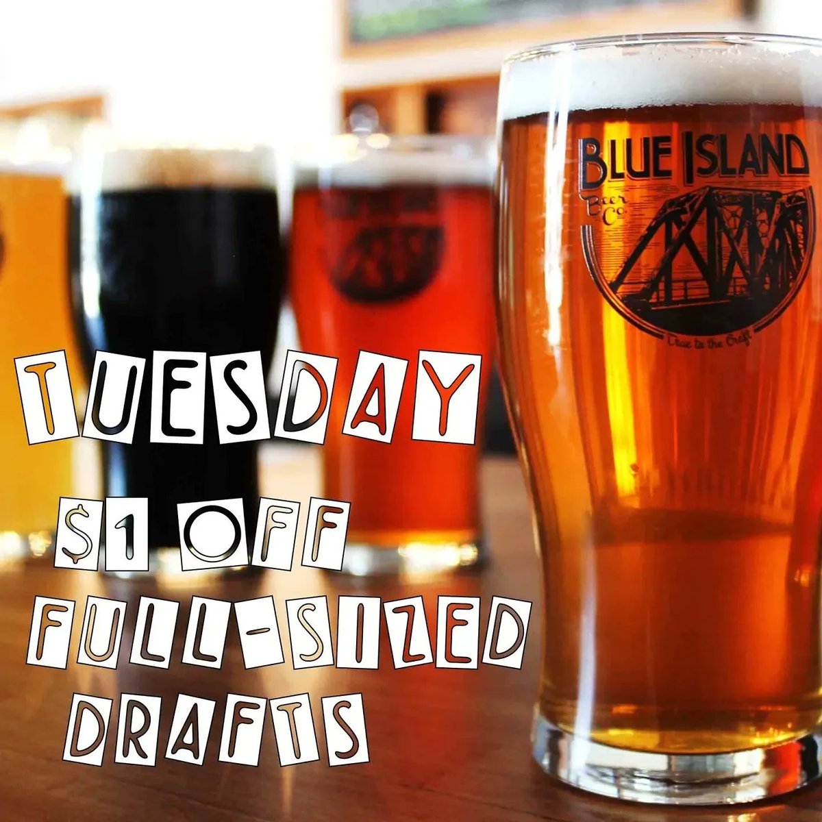 BlueIslandBC's tweet photo. $1 off all drafts today!

New Cask- Blueberry Kölsch 

Freshly tapped Dänk Punk 

Massive Political Corruption back on tap and in cans

#tuesdayspecial #dollarofftuesday #craftbeer #brewery #oldewesternave #blueisland #maderighthere #truetothecraft https://t.co/7ivcW9854n