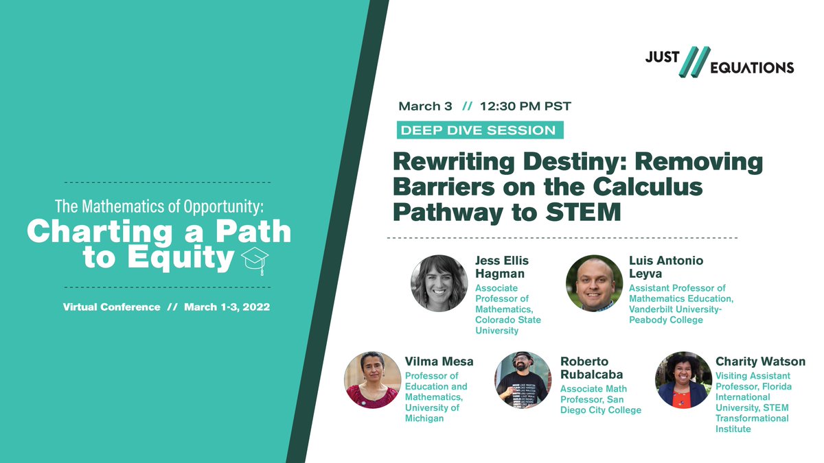 JUST_Equations's tweet image. And Day 1 of our virtual conference is a wrap! Come back tomorrow for more sessions on the role of math in #collegeadmission, corerequisite support #CoReqWorks, &amp;amp; K-12 math pathways, among others! #MathOpportunity2022