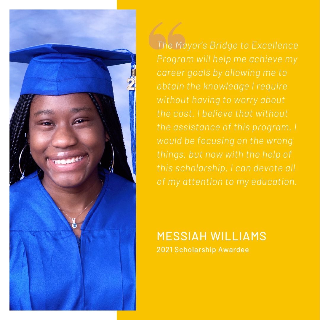 Introducing our 2021 scholarship awardee, Messiah Williams! Mayor Breed’s Bridge to Excellence Scholarship is still accepting applications, apply today at sfmayor.org/bridgetoexcell…