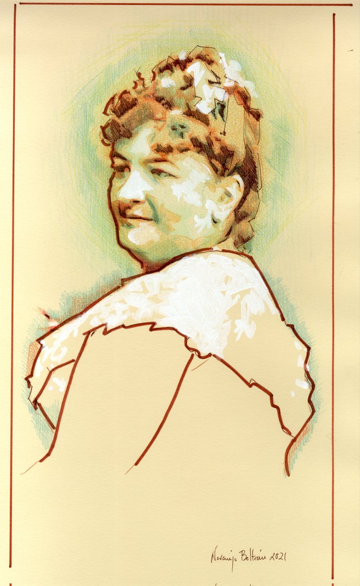 Naranjo_Beltran's tweet photo. RETRATO DE Dña. EMILIA PARDO BAZÁN. para la portada del libro "Cartas de Emilia Pardo Bazán, Galicia en Cataluña". Técnica mixta sobre papel. https://t.co/6wX02sLl4g