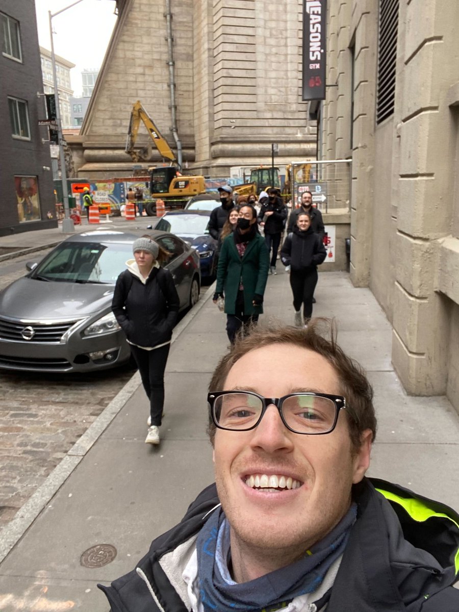 OpenPlans's tweet photo. Today, Jackson Chabot, Director of Public Space Advocacy at Open Plans, gave a tour of DUMBO and Downtown BK’s public realm to NYU journalism students focusing on #Cities. They talked about #TrafficViolence, #PublicSpaceManagement and much more! https://t.co/qjB9hmOQiT