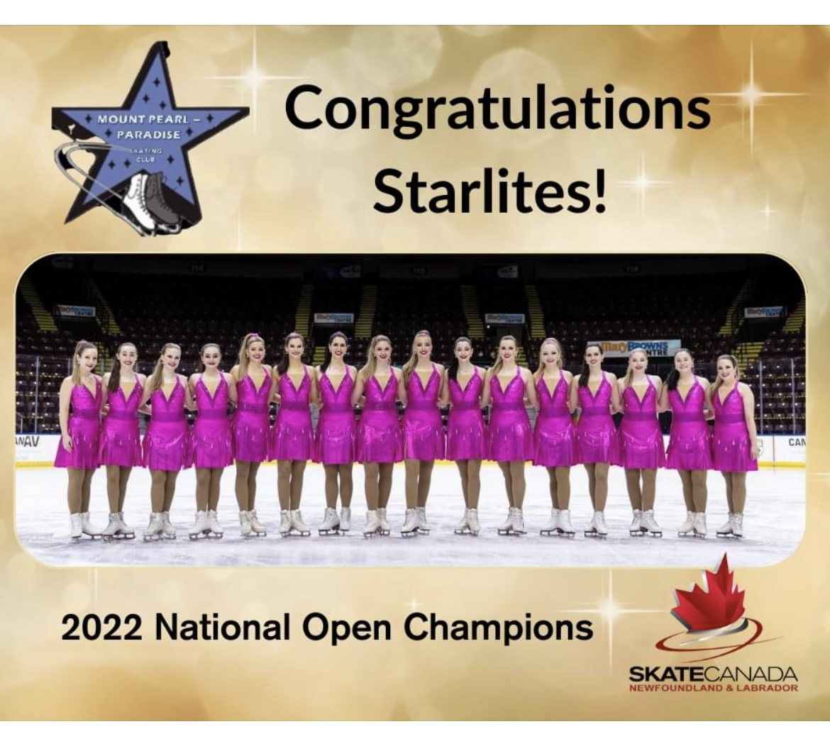 MemorialU's tweet photo. A 🌟sparkly🌟 congratulations to the Starlites synchronized skating team from Mount Pearl, N.L., who took the 🥇 in the open event this past weekend at the 2022 Skate Canada Championships in Calgary, Alta.! With 13 of the 16 members being Memorial students, we are extra proud.⛸️ https://t.co/f8ZDHs1RLc