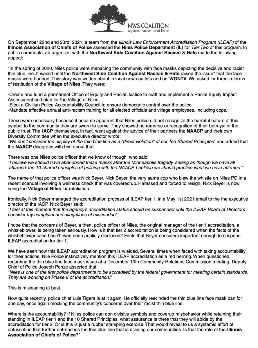 We knew this was coming. The <a href="/ILPoliceChiefs/">ILACP</a> "Tier II" accreditation of <a href="/Nilespdil/">Niles Police</a> in <a href="/VNilesIL/">Village of Niles</a> for their "ILEAP" accreditation is a farce. If Niles PD can qualify, it is a meaningless designation. They will be using it though for years to obscure and validate their behavior.