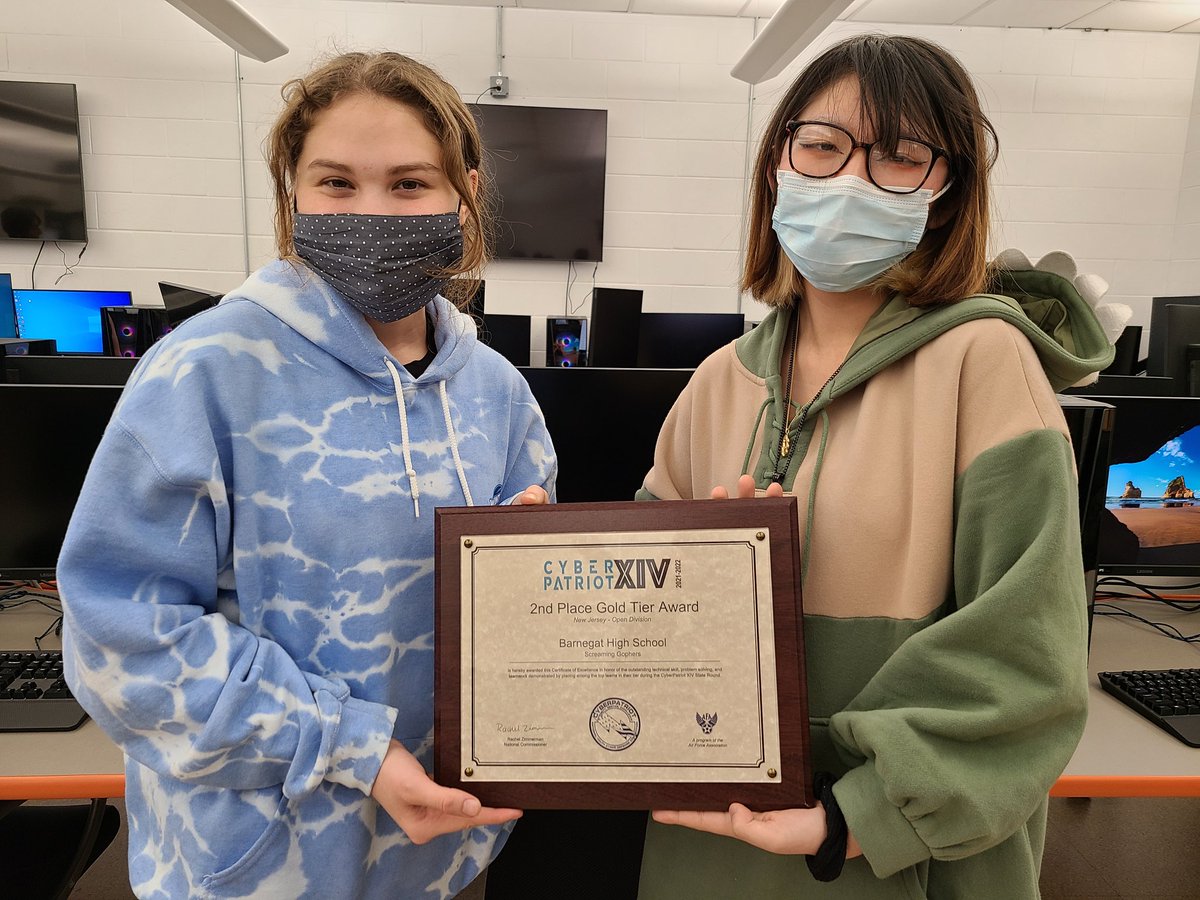Congratulations to BHS Cyberpatriot team, The Screaming Gophers, on their 2nd place finish in NJ. Great job ladies!!! <a href="/Barnegat_Magee/">Mr. Magee</a> <a href="/BarnegatSchools/">Dr. Brian Latwis</a>
