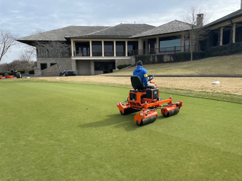 ‘Tis the season! First mow and roll of the year at The Village