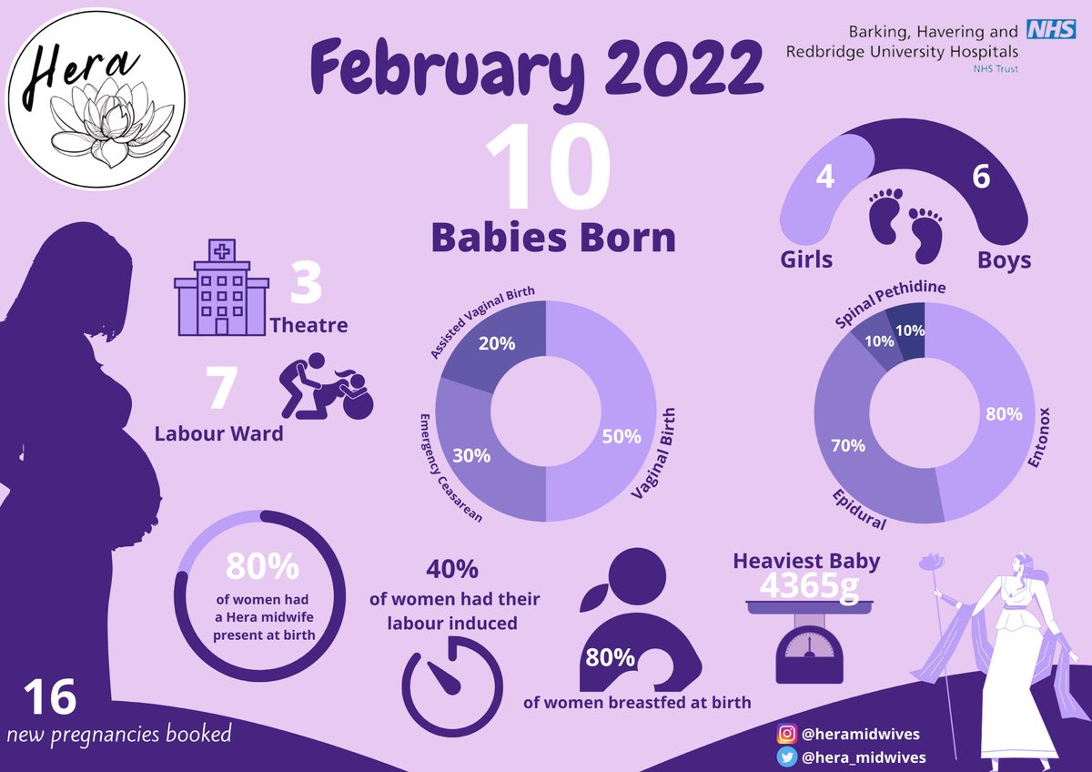 hera_midwives's tweet photo. • February Statistics •
Last month we welcomed 10 Hera babies in to the world, our quietest month yet!
We are so pleased to have been present for 80% of births despite staff shortages and the team dropping from 7 midwives to 4 for the majority of February! https://t.co/wF3dq5THsX
