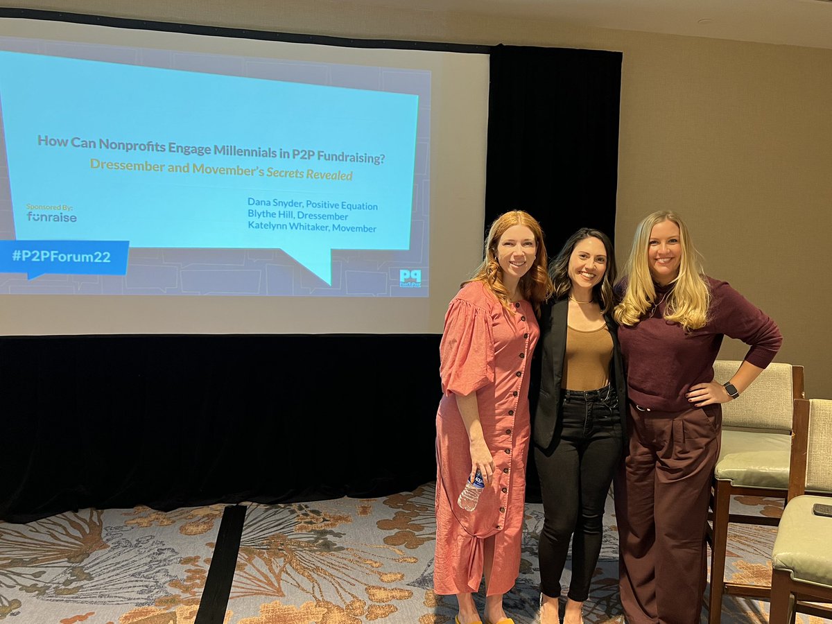 Great conversation today with #Dressember <a href="/Movember/">Movember USA</a> and Dana from Positive Equation on how to engage millennials in peer to peer fundraising <a href="/P2PForum/">P2P Forum</a>