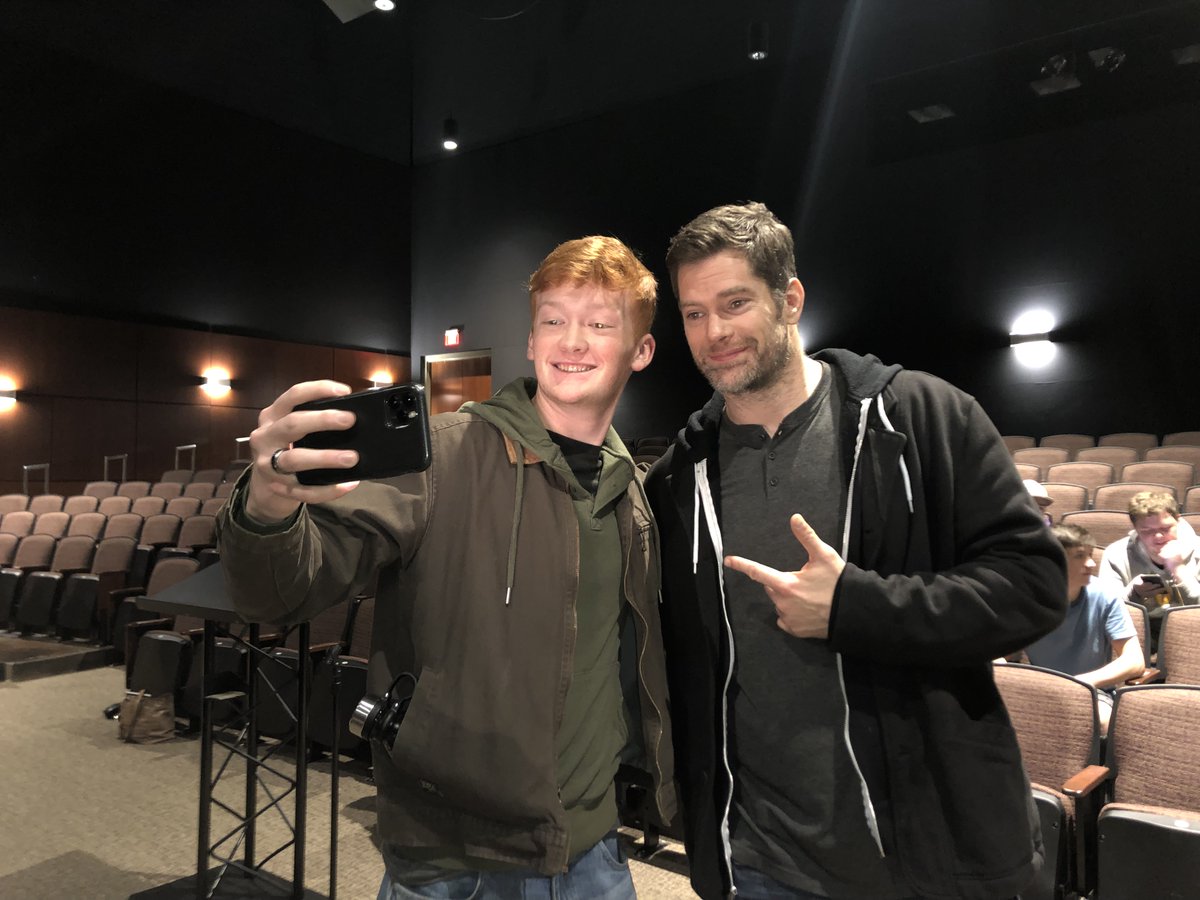 What <a href="/TheChosenTV/">The Chosen</a> series creator/director @DallasJenkins wished he’d known in college while studying film he shared yesterday with @SAGU comm students. Here he’s doing a selfie with digital media arts major @HoltonHester, star of <a href="/SAGUCinema/">SAGU Cinema</a> 2021 student film Reverse Engineering.