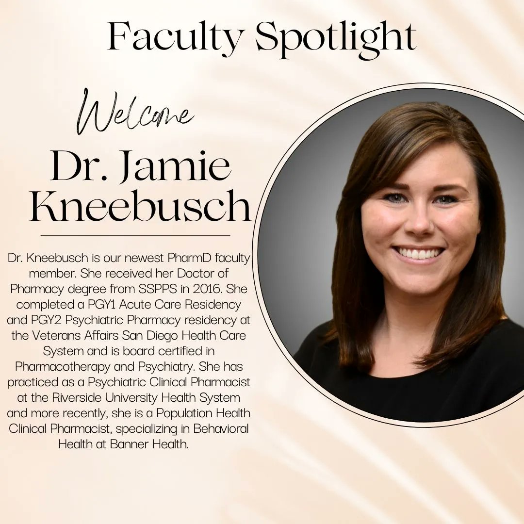 UCSDPharmacy's tweet photo. Please welcome the newest #faculty member of the Skaggs family Dr. Jamie Kneebusch, PharmD! Dr. Kneebusch will be serving as faculty specialized in substance use disorder. We are excited about the teaching, research and clinical practice that she will do at #SSPPS. #alumnialert https://t.co/Fa8I4QjqqE