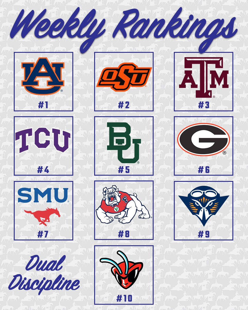 NCEA_Equestrian's tweet photo. Take a 👀 at this week's weekly rankings.

🔗 https://t.co/eiFQMyRCbA

#NCAAEquestrian https://t.co/P9KRCu7WGu