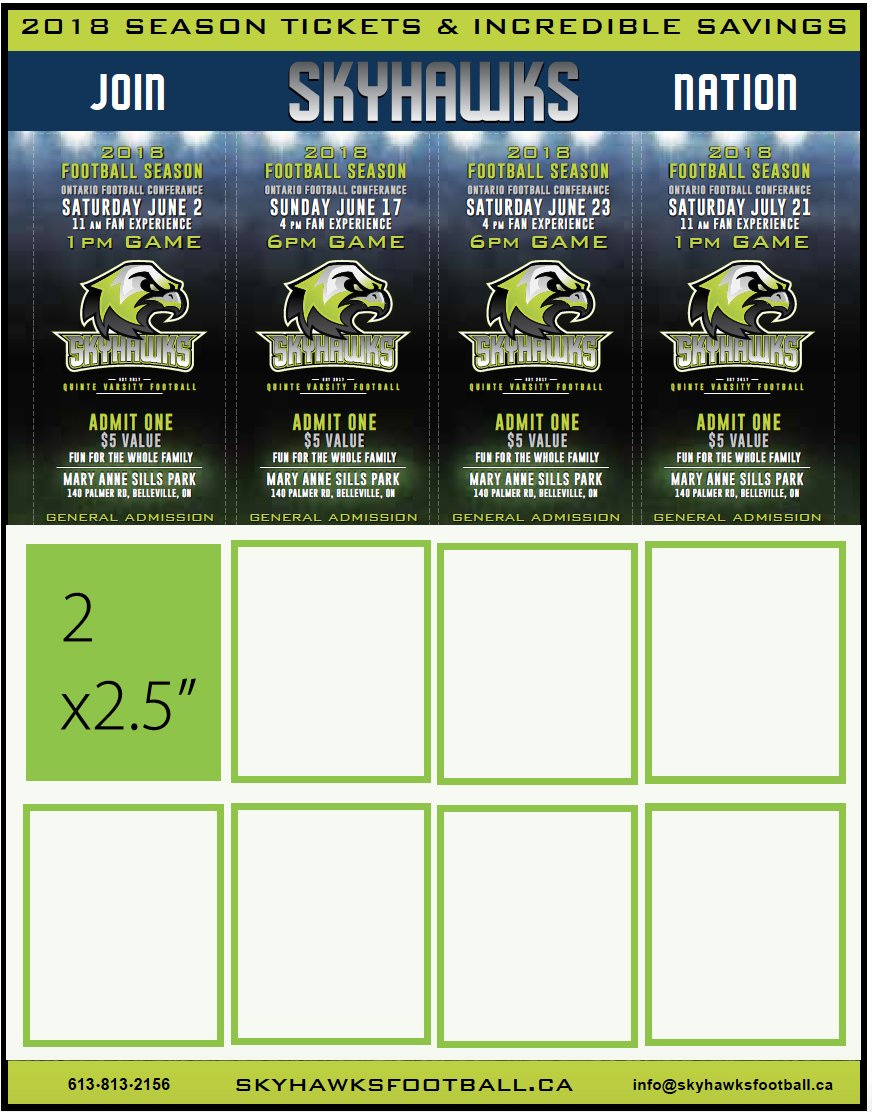 SkyhawksFootbal's tweet photo. Support your local football! We are launching our 2022 U16 &amp; U18 Season Ticket Coupon Sheets campaign, raising money to support our football programs moving forward.
We are looking for 8 businesses to buy a square on our sheet for $200, providing a discounted service or product! https://t.co/MKWTiSx2oO