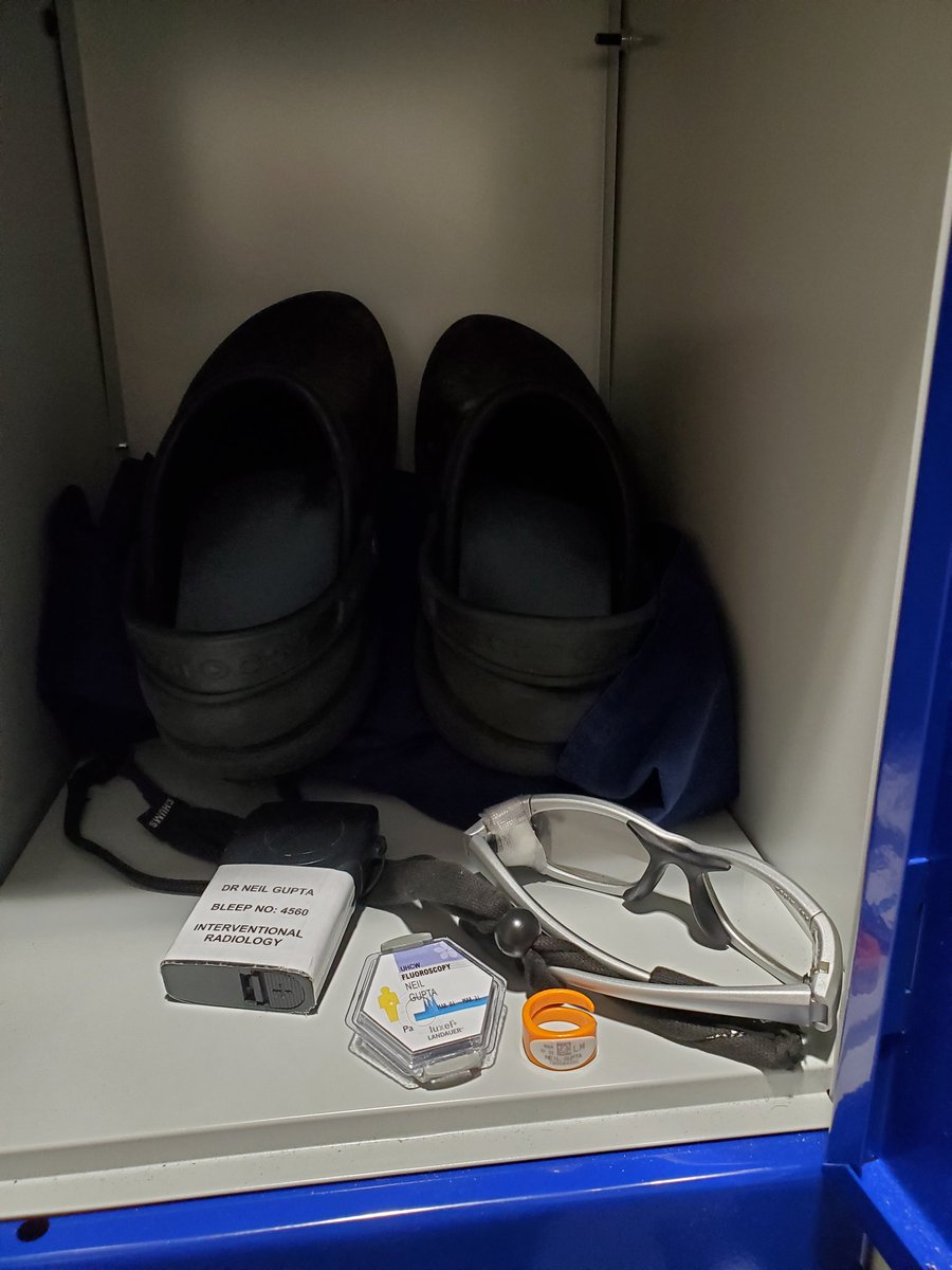 DrNeilGuptaIR's tweet photo. Shout out to awesome @RadiologyUhcw radiographers, an underappreciated workforce, vital to the NHS, who quietly get on with the job. @bumbles29 pops into the mens changing room every month to change my radiation monitors, including taping one to the inside of my lead glasses! https://t.co/keg8okMBiz