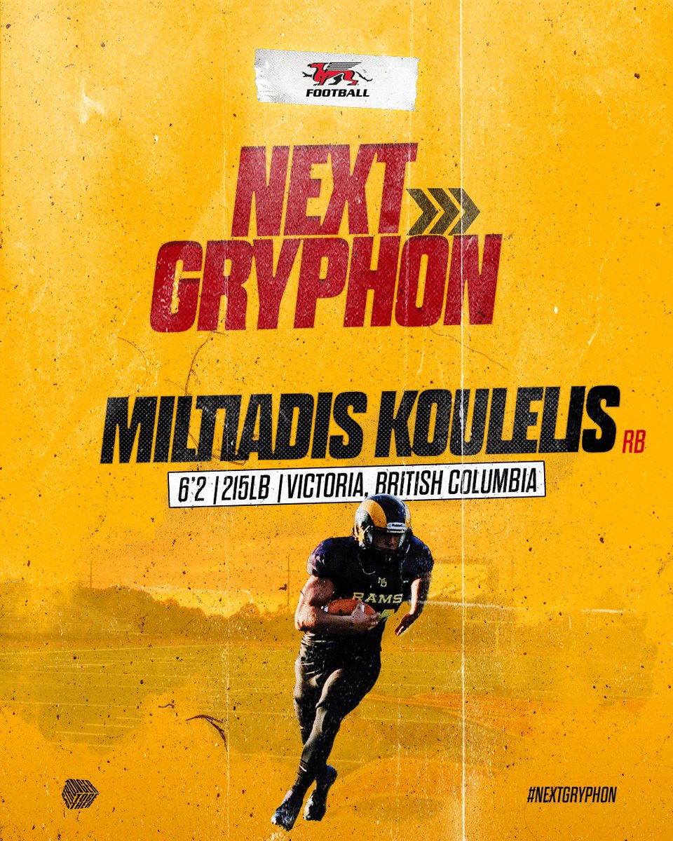 GryphonFB's tweet photo. Commit 🚨 BC AAA All-Star RB MILTIADIS KOULELIS is the #NextGryphon You will love @cityofguelph and @uofg Miltiadis. We are #StrongerTogether 🔴⚫️🟡 https://t.co/1zyJ0RHxCp