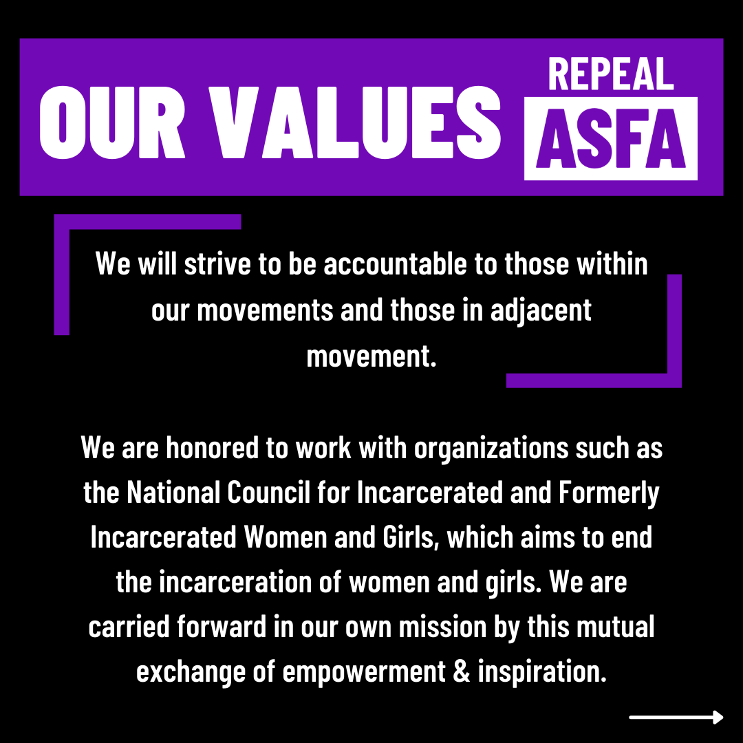 RepealASFA's tweet photo. Our values are designed to reflect our commitment to engaging in a praxis of imagination, healing and building so that we truly are moving away from subtle reform, and into a world of transformative support and solidarity. #RepealASFA #OurValues  (1/2) https://t.co/OvM1uxA3lf