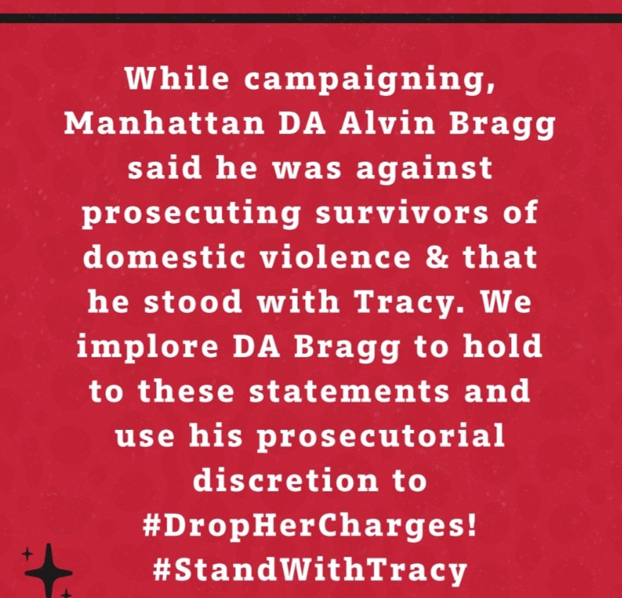 When it was politically beneficial for @AlvinBraggNYC to exploit Tracy's name and the hashtag supporting her, he leapt at the chance. Now that he's in the position of power to help her, he has done nothing 
#StandWithTracy 
#DropHerCharges