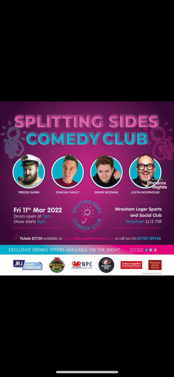 JRJEventsPromotions (@jrjeventspromo) on Twitter photo 💥LESS THAN 2 WEEKS UNTIL THE GRAND OPENING💥
If you haven’t already get your tickets booked the the grand opening of Wrexham’s new comedy club
‼️SPLITTING SIDES ‼️
Tickets and information in bio. RT and support your local! 🙌🏼 <a href="/wrexham/">Wrexham.com</a> <a href="/lagerwxm/">wrexham lager club</a> <a href="/WrexhamEvents/">Wrexham Events</a> <a href="/ThisIsWrexham/">This Is Wrexham</a> 💥LESS THAN 2 WEEKS UNTIL THE GRAND OPENING💥
If you haven’t already get your tickets booked the the grand opening of Wrexham’s new comedy club
‼️SPLITTING SIDES ‼️
Tickets and information in bio. RT and support your local! 🙌🏼 <a href="/wrexham/">Wrexham.com</a> <a href="/lagerwxm/">wrexham lager club</a> <a href="/WrexhamEvents/">Wrexham Events</a> <a href="/ThisIsWrexham/">This Is Wrexham</a>