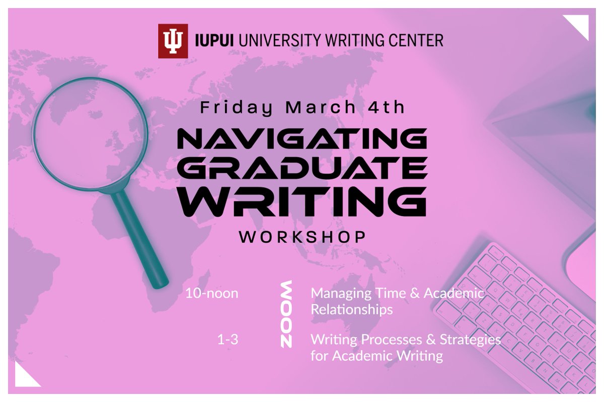 Hey IUPUI Grad Writers, The UWC and the @iupuigradoffice are offering the Navigating Graduate Writing workshop this Friday via Zoom! You can attend one or both sessions by registering on our website here: liberalarts.iupui.edu/.../navigating… 
#iupui #iupuiuwc #iupuigradoffice