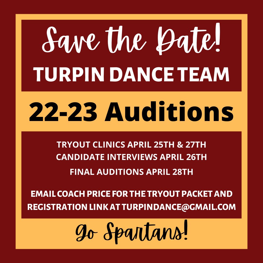 TurpinHSDance's tweet photo. Audition Registration is open! 🎉 
Link to sign up is posted in our Instagram bio 😄 https://t.co/PUyJuEcq6k