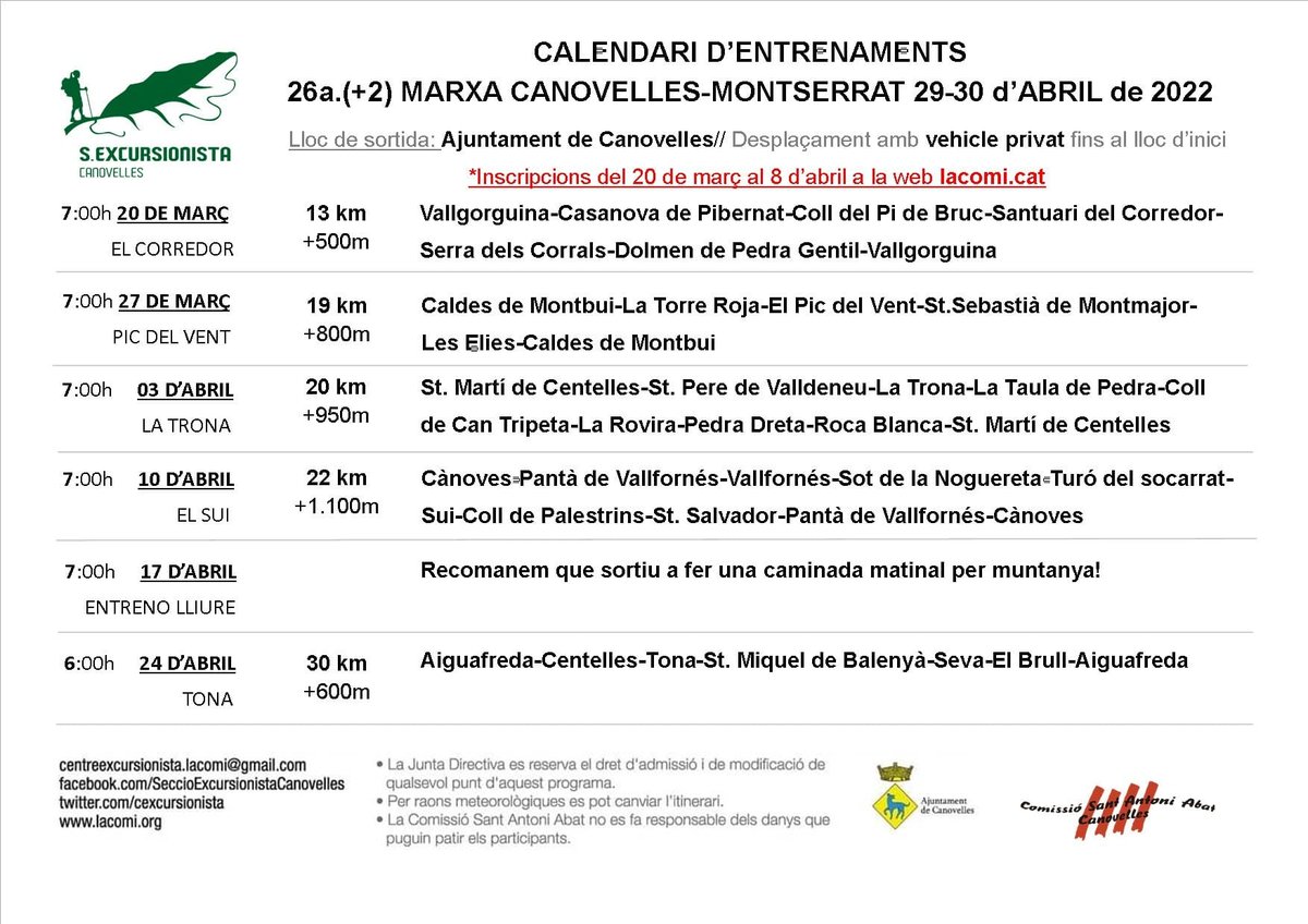 cexcursionista's tweet photo. El 2️⃣0️⃣ de MARÇ comença l'aventura de la 2️⃣6️⃣a (+2) marxa CANOVELLES - MONTSERRAT
➡️ Comencen els entrenaments https://t.co/YrGoenTtb5