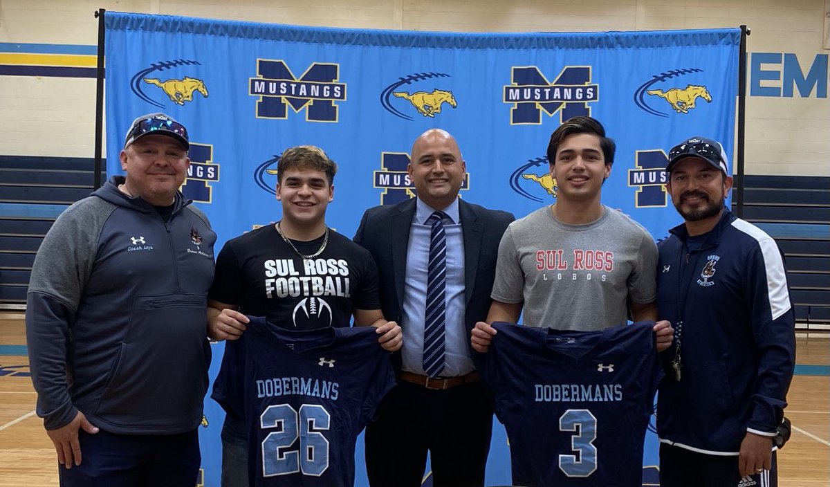 Coach_Pena1's tweet photo. Congratulations to our former Dobermans, Ethan Castillo and Marcos De La Cruz, for signing to play football for Sul Ross University. @bmsdobies @McAllenISD @mcmemfootball #hardworkpaysoff https://t.co/7uGcuHOrto