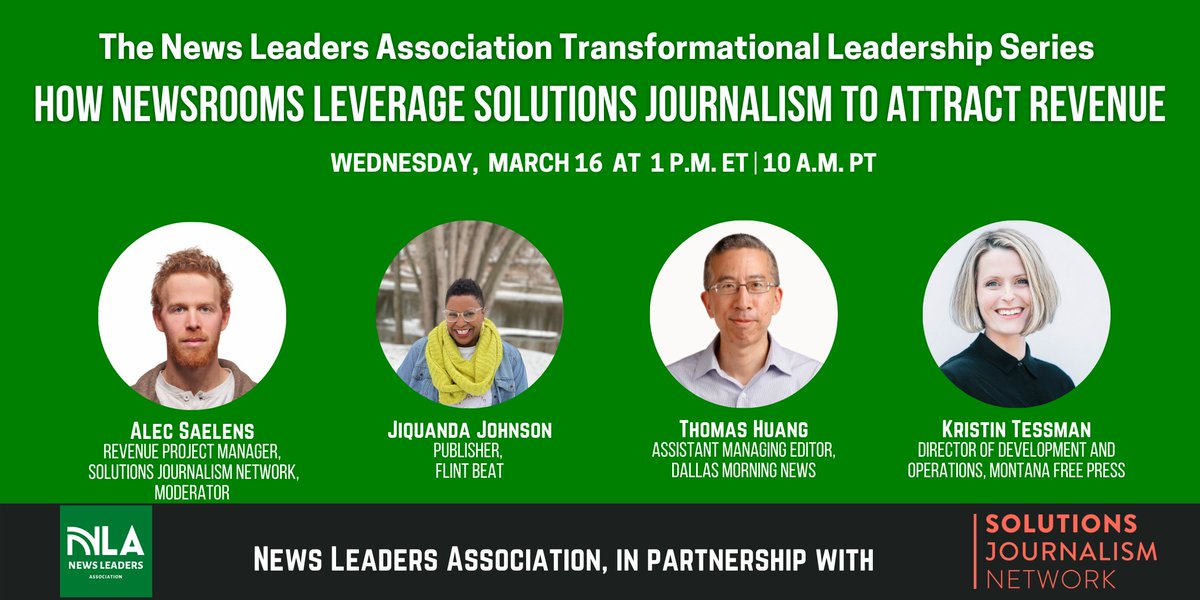 Need revenue for your newsroom? Join us for: How Newsrooms Leverage Solutions Journalism to Attract Revenue, March 16 at 1 p.m. ET. Free and open to all. Presented in partnership with <a href="/soljourno/">Solutions Journalism Network</a>. To sign up: bit.ly/3hk6jfQ. #NewsRoom  #Journalists #Training