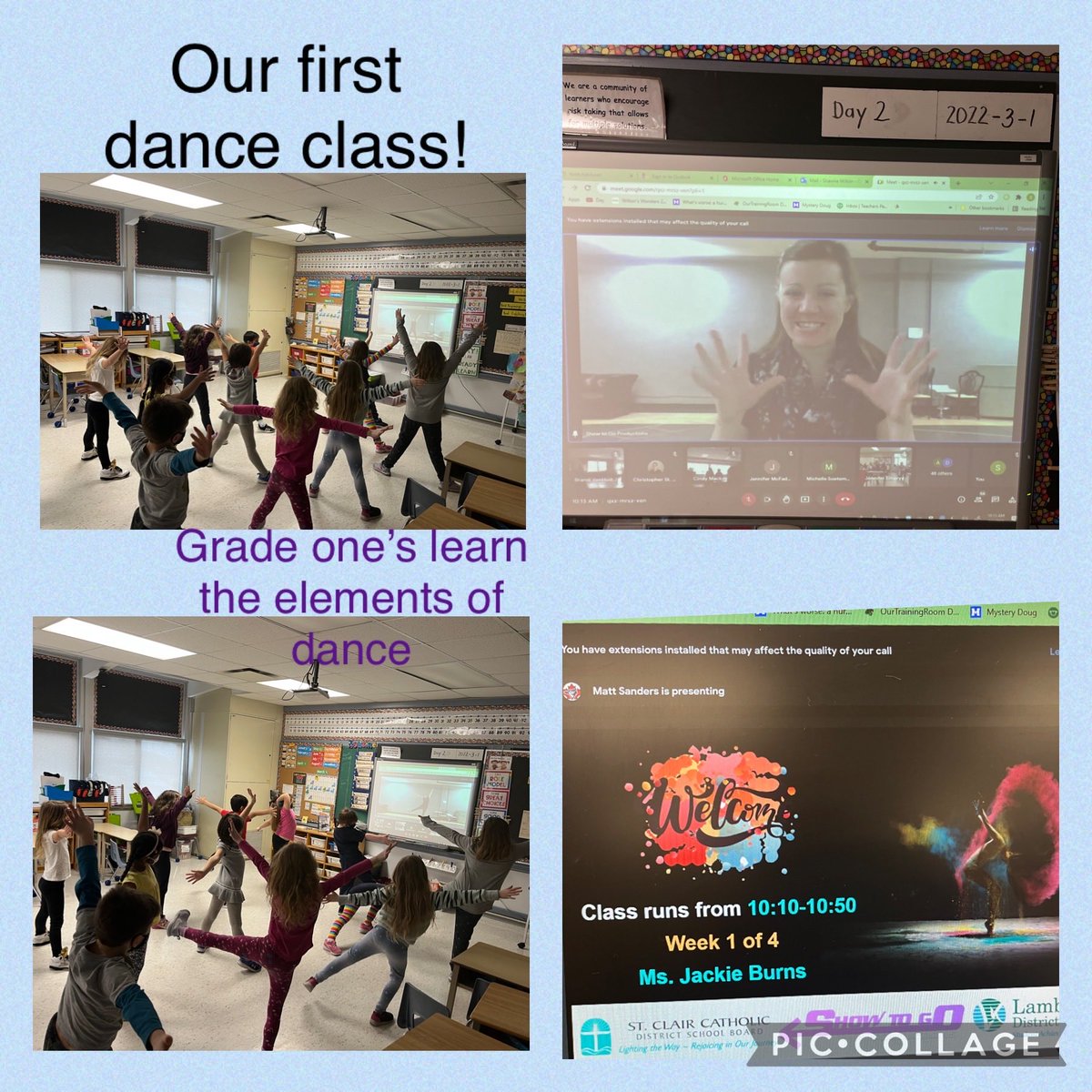 KG Chatham, Gr 1 students enjoyed their first virtual dance workshop today with Ms Jackie Burns from Show To Go Productions. Lots of fun choreography and movement exercises! Thanks to programming by LKDSB and SCCDSB ⁦<a href="/LKelempro/">LKDSB Elem Program</a>⁩ ⁦@93duker9⁩ ⁦<a href="/mr_sanders78/">Matt Sanders</a>⁩