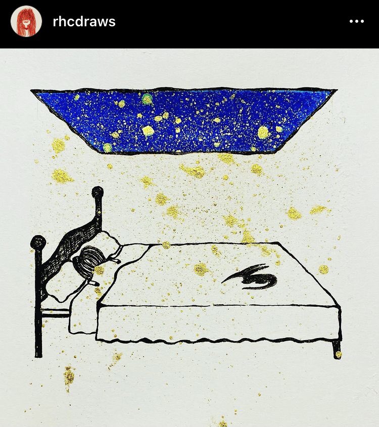 [✨Work and caption from member @RHCdraws on IG ] It sort of looks like a window above a bed…Experimenting with gold ink…it’s very hard to photograph 🤦‍♀️ but it’s all for the most wonderful project that I have the privilege of working on with the awesome @drawntogether_co