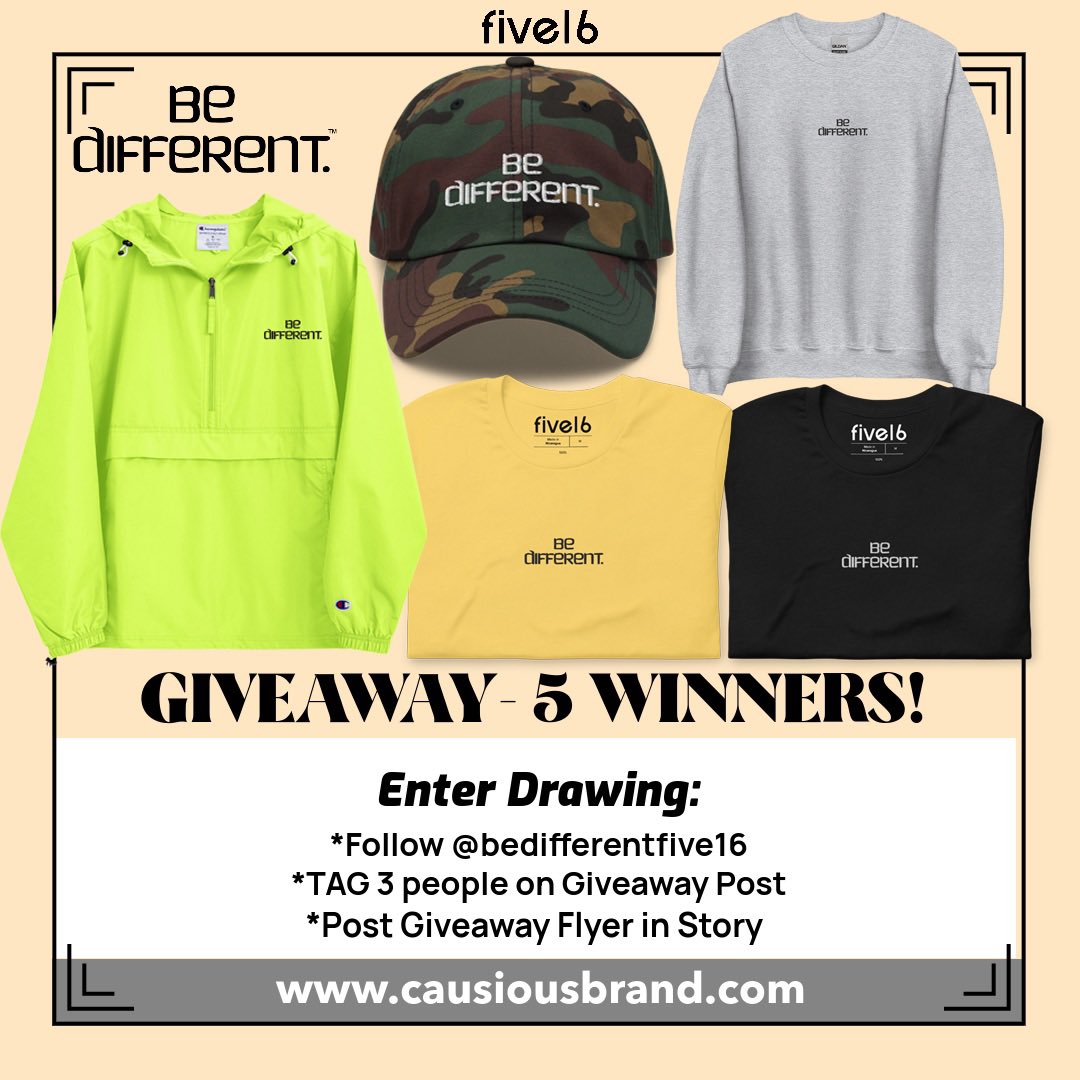 CausiousBrand's tweet photo. Go to @bedifferentfive16 Instagram and enter Giveaway!! 😅💪🏾🔥 #bedifferentfive16 #causious #causiousbrand #bedifferent https://t.co/JawYgmCLXE