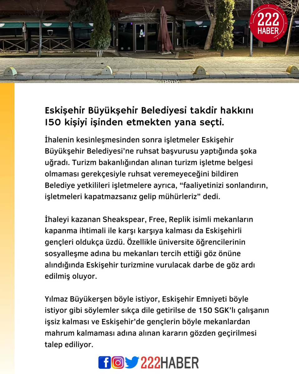 Eskişehir Büyükşehir Belediyesi takdir hakkını 150 kişiyi işinden etmekten yana seçti. #Türkiye #Eskişehir