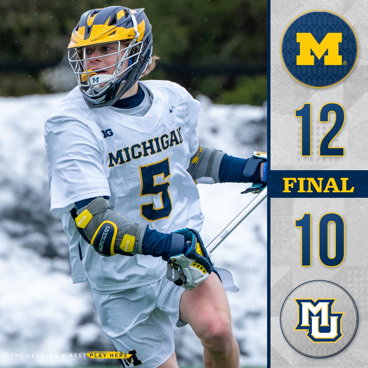 FINAL

No. 16 Michigan 12, Marquette 10

ANOTHER record day for Zawada as he goes 2g, 4a, sets program record for assists in a career.

Boehm 3g, 3a., Cohen 2g, 1a., Carr with 9 saves.

Back home on Saturday!

#GoBlue〽️