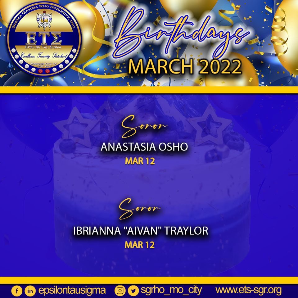 sgrhomocity's tweet photo. Wishing a happy happy birthday to our marvelous March birthdays 🥳🥳! We love you sorors and hope your day is as special as you are to us 💙✨!!

#sigmagammarho #sgrho #EliteETS #mocitypretty🐩 https://t.co/jAFqyudkqV