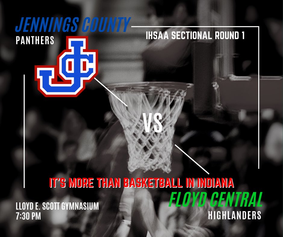 Jennings County vs. Floyd Central
Lloyd E. Scott Gymnasium Seymour High School
7:30 PM

Be sure to get out to Seymour High School tonight to support our boys as they open up tournament play! Don’t forget all tickets must be purchased via the GoFan App!

#WeAreJC