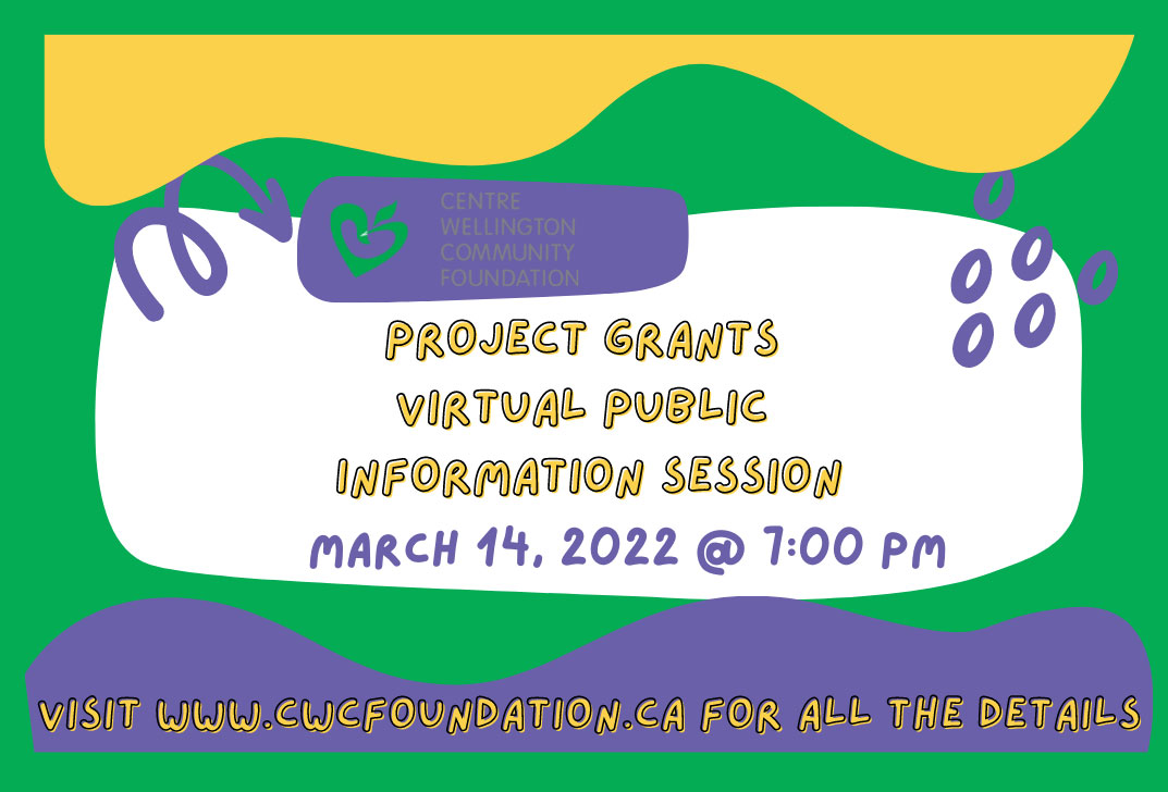 Happy to announce Project Grants open April 1st - no joke! Grants up to $1,500, cwcfoundation.ca for details. interested but have questions? Sign up bit.ly/3HxfunZ for our Virtual Public Info event Mar 14 @ 7PM. <a href="/TheGrand101FM/">The Grand 101.1FM</a> <a href="/WellyAdvertiser/">WellingtonAdvertiser</a> <a href="/CentrWellington/">Centrwellington</a>