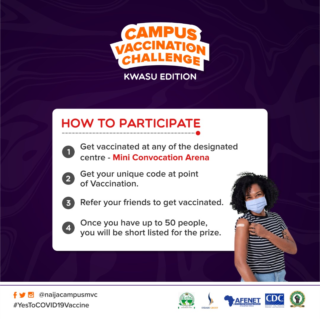 naijacampusmvc's tweet image. #10,000 up for grabs at the KWASU vaccination challenge
If you&apos;re a student of @KwasuOfficial then jump on this
@KwasuSu2020 @KWASUSU_SRA 
#YesToCOVID19Vaccine