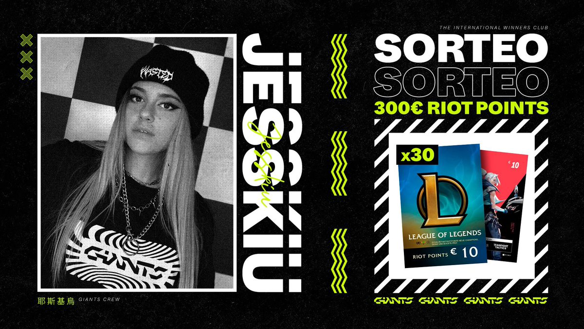 No suelo hacer muchos sorteos pero hoy os traigo uno bastante guapo. 

300€ de RIOT POINTS para gastarlos en el LoL, en el Valorant… 

Requisitos: 

- Retweet a este tweet

- Follow <a href="/Jesskiu_/">GX Jesskiu✨</a> 

- Follow @GiantsGaming 

más formas de participar: 

giants.pro/sorteoxjesskiu/