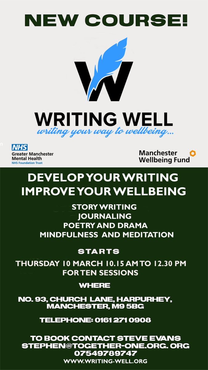 Thrilled to be running our creative writing and wellbeing course again in Harpurhey next week @smoothwrite @BlockCinema @buzzmanc @McrWF @GMMH_NHS