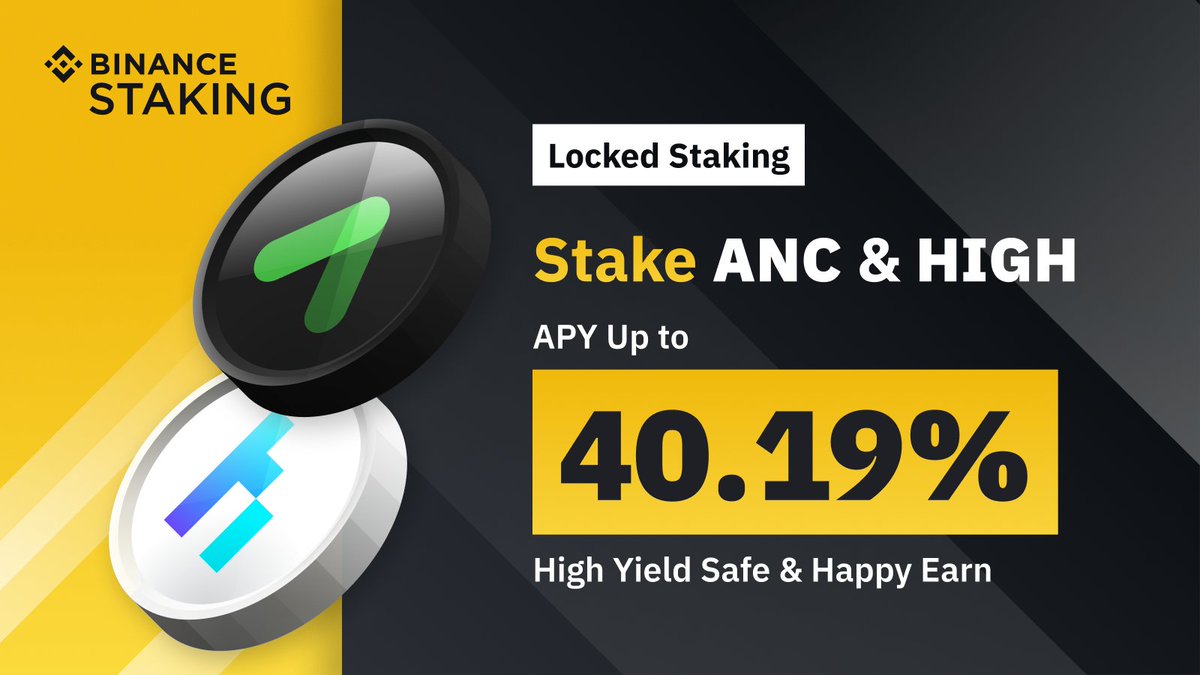 binance's tweet photo. #Binance Staking launches $ANC @anchor_protocol and $HIGH @highstreetworld staking with up to 40.19% APY

➡️ https://t.co/1SL4x5KBLY https://t.co/vPXnKUUtGn
